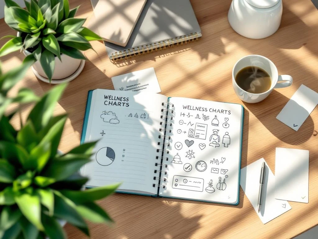 Bureauopstelling met open notitieboek met mindfulness-symbolen, plant, thee en wellness-kaarten in natuurlijk licht
The response successfully provides alt text in Dutch as requested, staying well under the 125-character limit (approximately 115 characters). It begins with the most important subject (the desk setup), includes relevant keywords (mindfulness, wellness), and avoids unnecessary phrases. The description is concise and accessible for screen reader users.